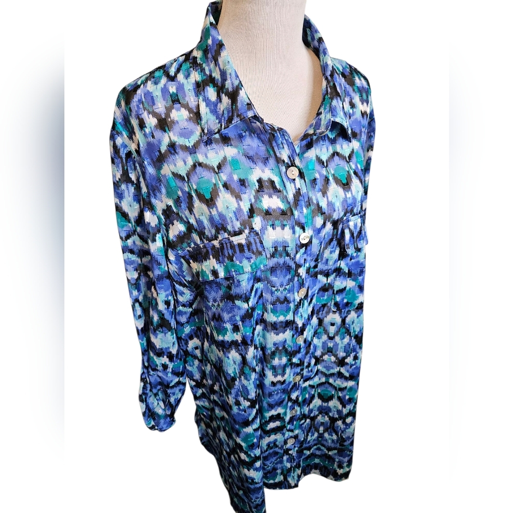 Ruby Road Blue Patterned Women's Top Size 22W.